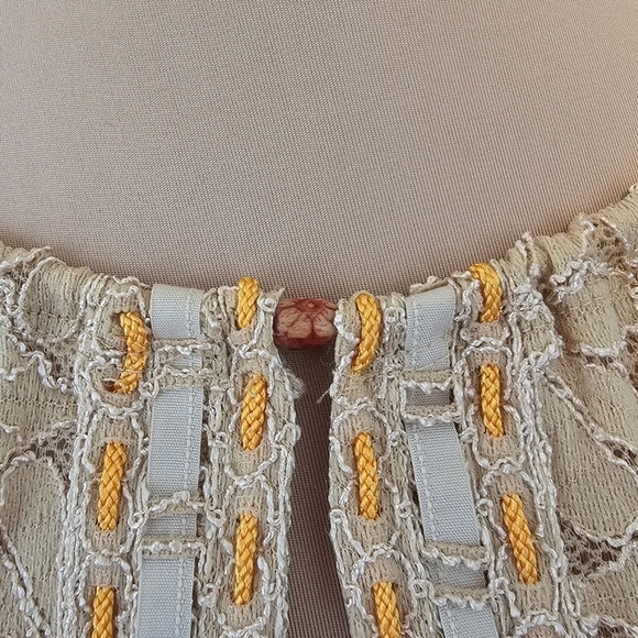 Free People Beige Lace Keyhole Halter Top With Wood Bead Sz S - Picture 5 of 9